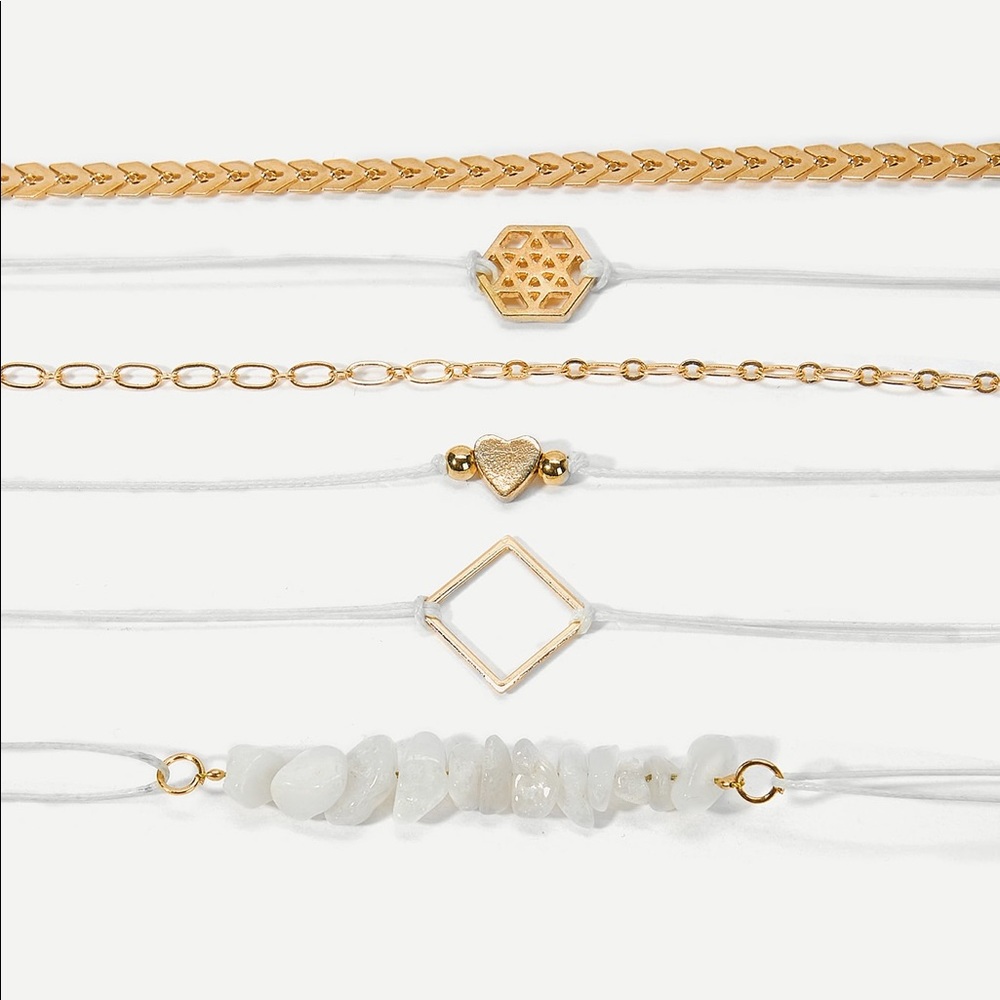 6 bracelets gold white stone heart boho - Picture 2 of 3